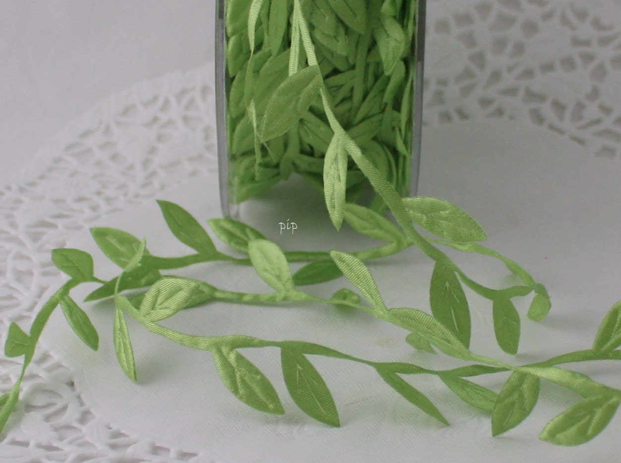 Satin Leaves Ribbon by the yard - Celery Green
