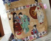 CROSS BODY HIPSTER Purse in Asian Cotton Prints with Adjustable Strap and Zippered Pocket