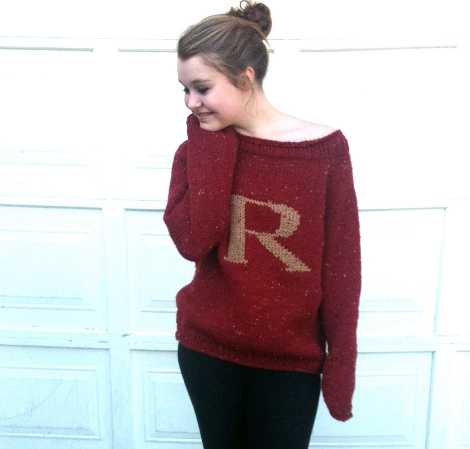 Made to Order - Sweater with Letter -Red and Gold - Knitted - Monogram - Pullover -  Weasley Jumper