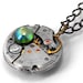 Steampunk Necklace - Blue & Green Bauble, Vintage Watch Movement Long Chain Necklace
