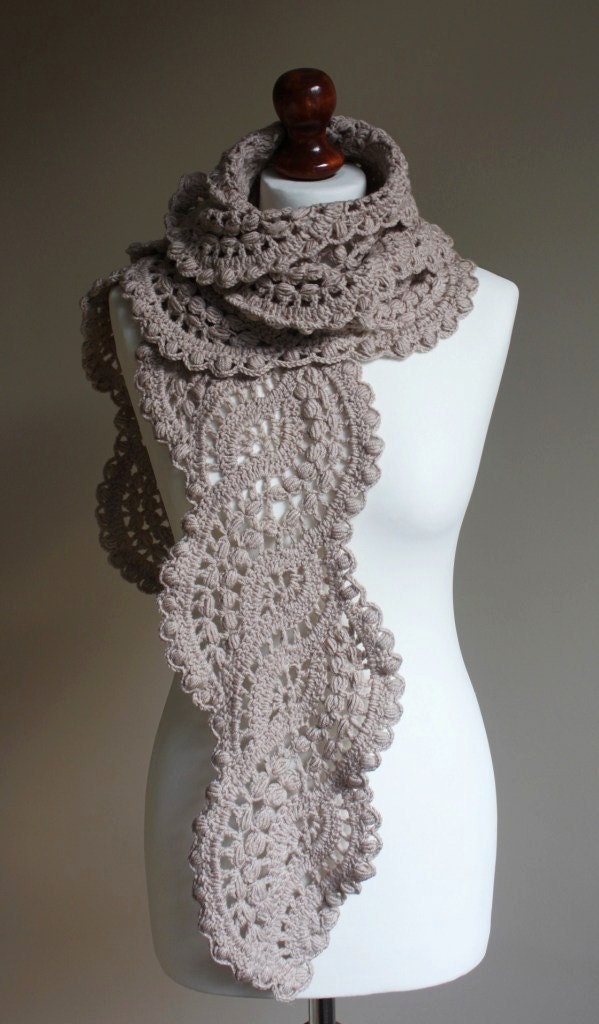 Crocheted long lace scarf