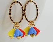 Floral Dangling Earrings with Gold Oval Link and Fishhook Earwires. Anne Marie Collection