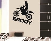 Wall Decal Dirt Bike Personalized Boys Name Vinyl Sticker Word Art Lettering Bluestreak Decals