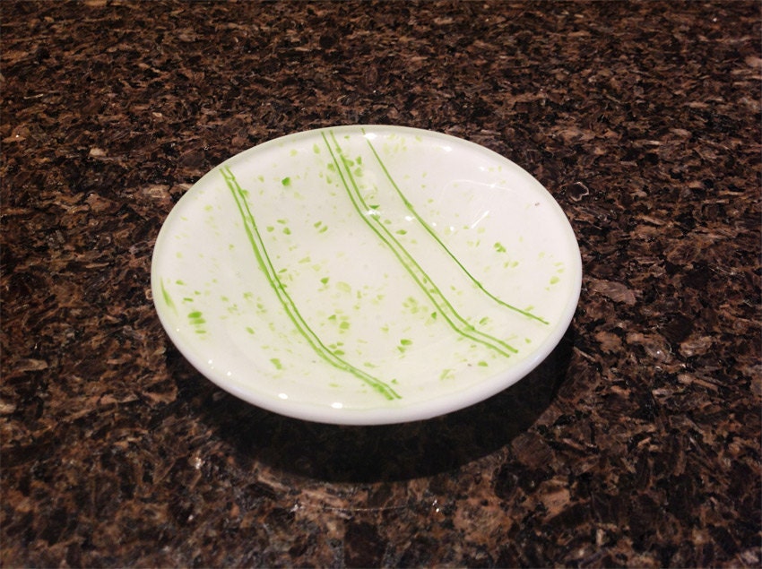 Green and White Dish - Handmade Fused Glass