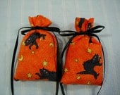 Orange Halloween Sachet-Macintosh Apple Sachet Scent-Black Cats/Gold Moons/Stars-Cotton Fabric Herbal Sachet-Black Ribbon-Cindy's Loft