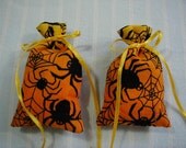 Orange Halloween Sachet-'Apple Cinnamon' Scent-Black Spider Sachet-Yellow Sachet-Cotton Fabric Herbal Sachet-Gold Ribbon-Cindy's Loft