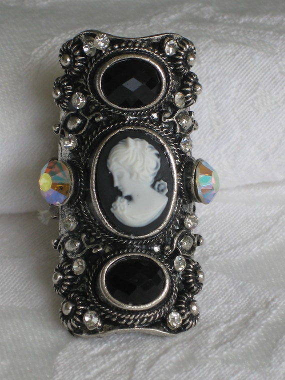 Sale Priced, Cameo Ring, Steampunk, Adjustable Ring, Black, Cameo, Chunky Ring, OOAK Cameo Jewelry