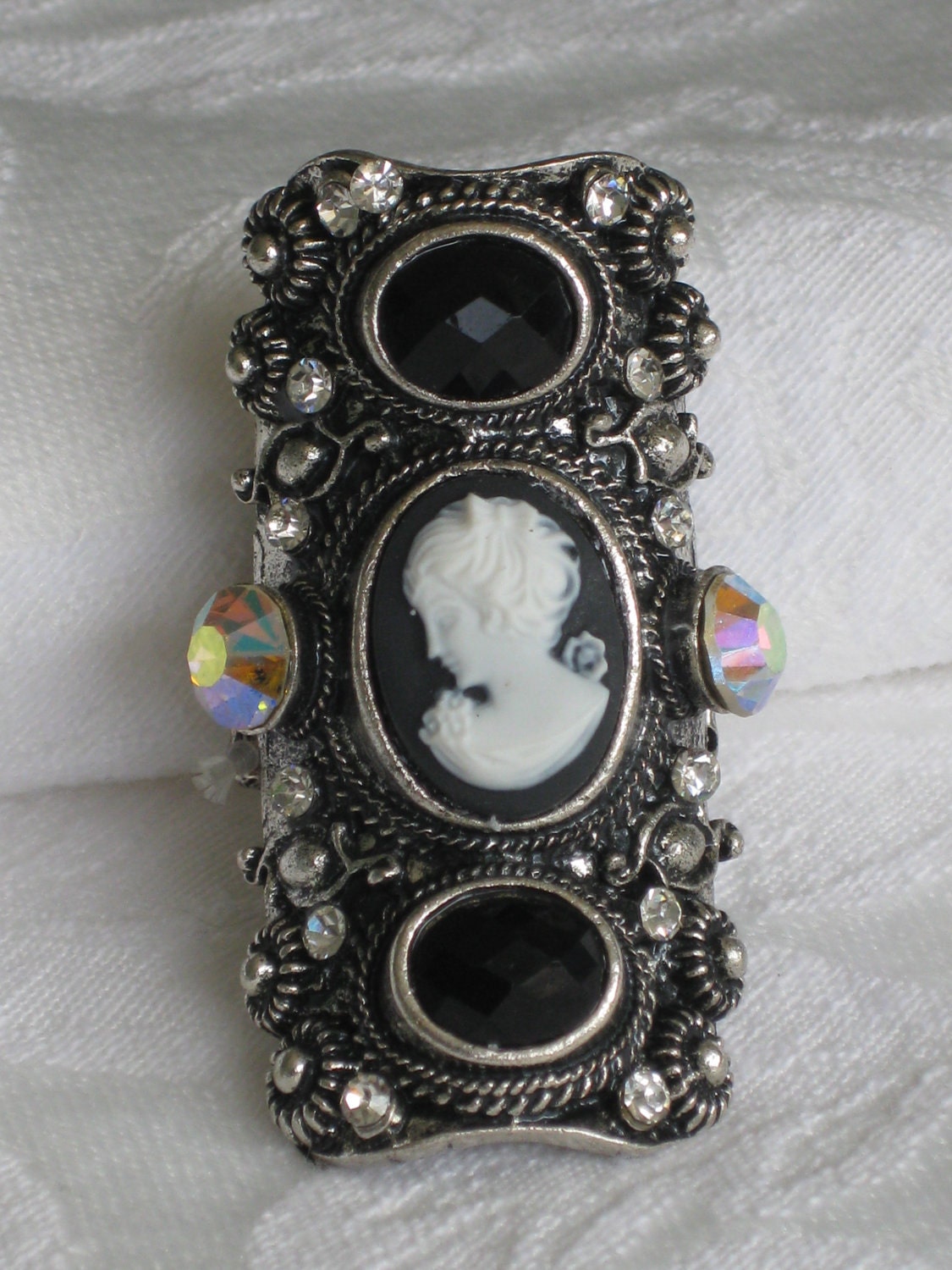 Sale Priced, Cameo Ring, Steampunk, Adjustable Ring, Black, Cameo, Chunky Ring, OOAK Cameo Jewelry