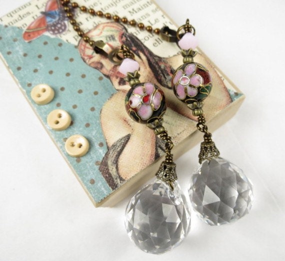 Deocrative Chain Pull Pair with Leaded Crystal Drop and Cloisonne Bead