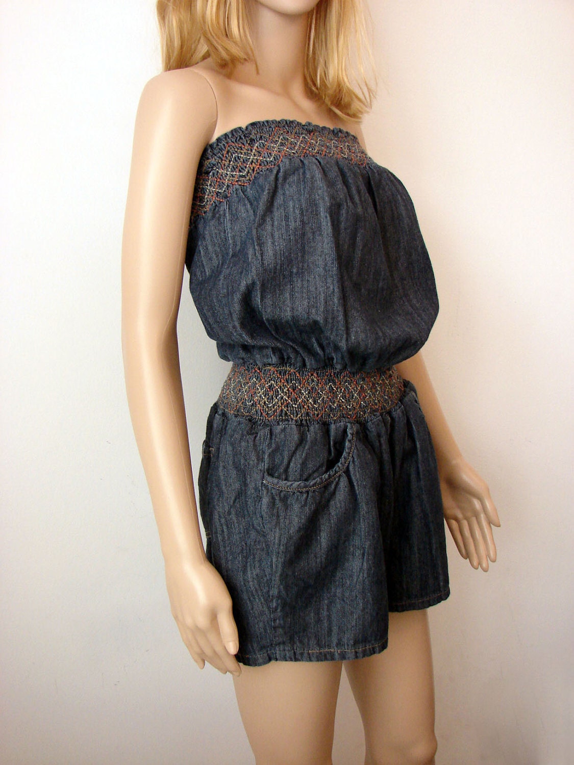 Super Cute Soft Denim Embroidered Romper