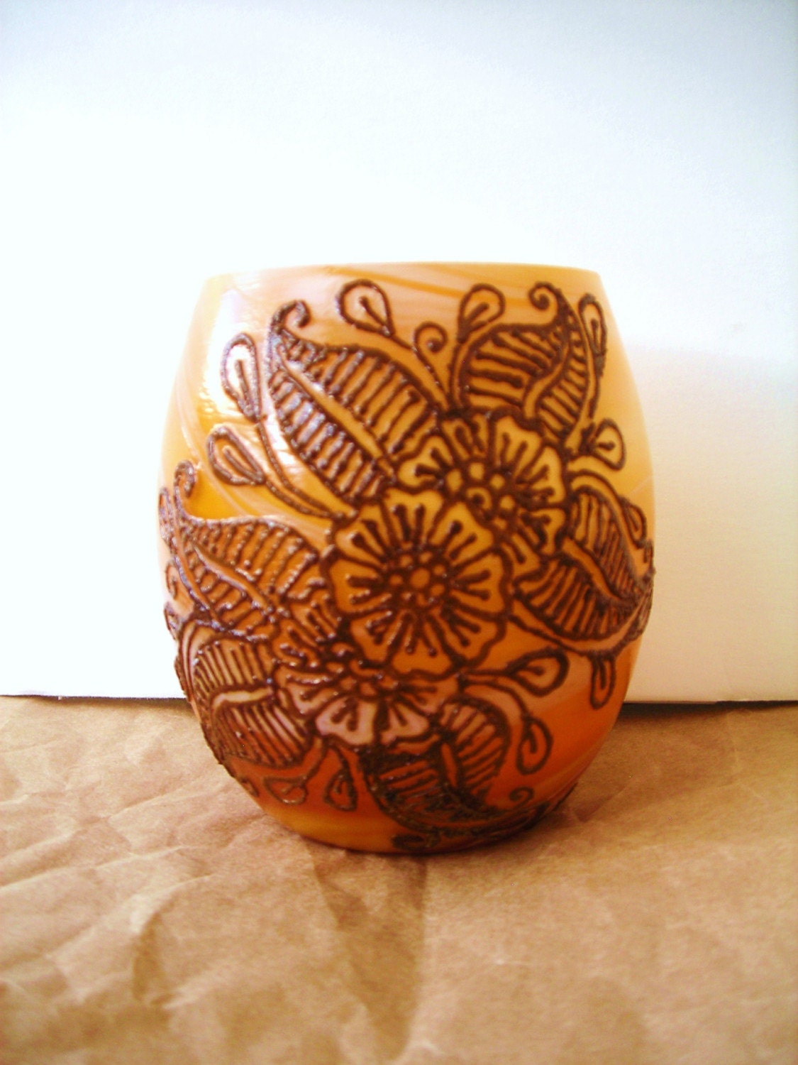 Marble Glass Votive Holder with Henna Accents