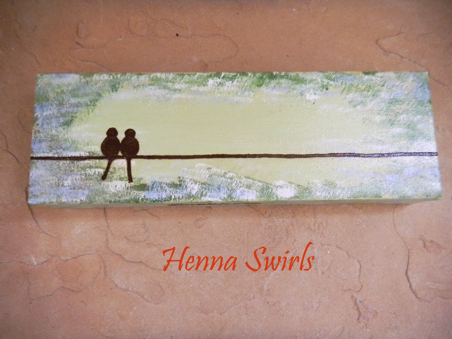 Mixed Media Acrylic Painting with Henna Design, Love Birds, Unique Global Art - OOAK