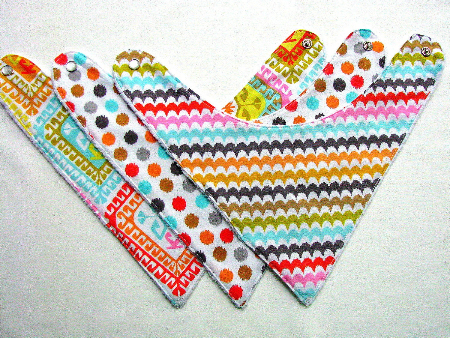 Baby Bibs- 3 Baby Bandana Bibs Designer Fabrics - Bright Baby Girl Bibs