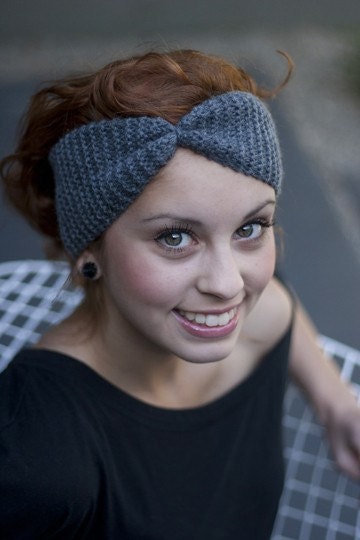 Hand Knit Grey Headband - Turban