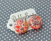 Vintage Floral Fabric Button Earrings