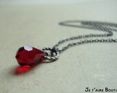 IRRESISTIBLE - Vampire Blood Droplet Necklace With Deep Siam Red Swarovski Crystal Gunmetal Bite Bitten Twilight Edward Cullen Bella Swan