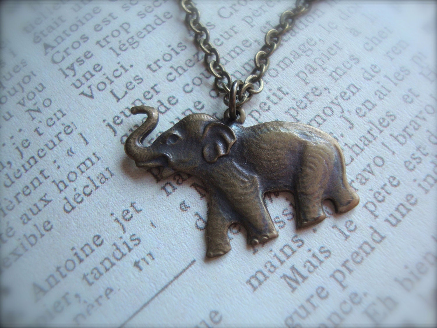 PEANUT the CIRCUS ELEPHANT - Whimsical Elephant Charm Necklace In Antiqued Brass With Purple Swarovski Crystal Ringmaster Barnum Bailey