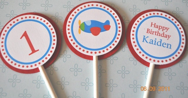 Airplane Cupcake Toppers, set of 12