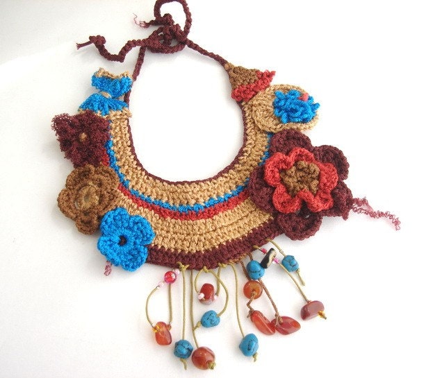 Colorful floral weave crochet bib necklace now  freeshipping