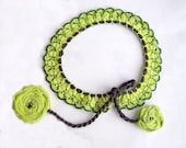 Neon yellow green beaded crochet lace oya Necklace