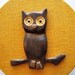vintage Wood Owl on Orange Burlap Circle, Original by Robbie Probert