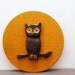 vintage Wood Owl on Orange Burlap Circle, Original by Robbie Probert