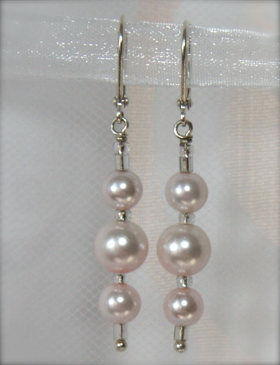 Pearl Earrings, Blush Pink Pearl Drop earring, Dangle earrings, Glass Pearl, silver, choose white or ivory color too, simple elegance
