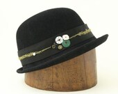 Steampunk Black Bowler Hat, Mrs. Tick Tock