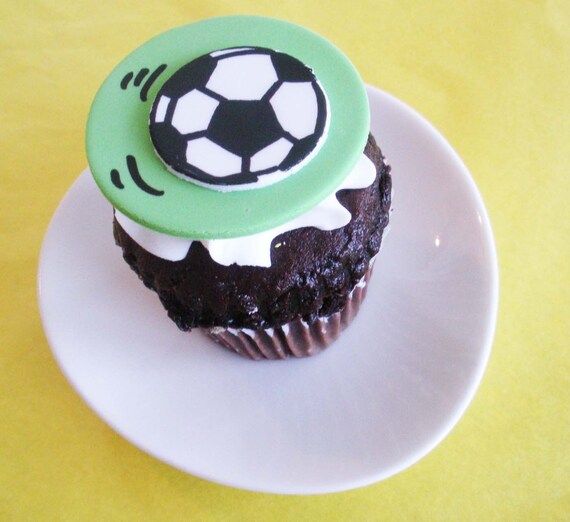 Soccer Ball Fondant Cupcake Toppers for by TwoSugarBabies on Etsy