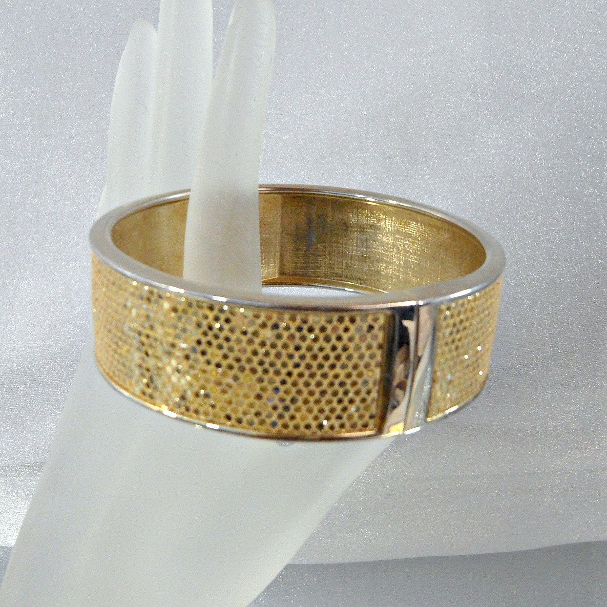 Vintage Glitter Bracelet.  Gold.  Clamper.