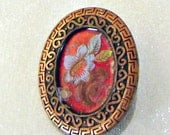 Vintage Copper Brooch with Red Enamel Floral