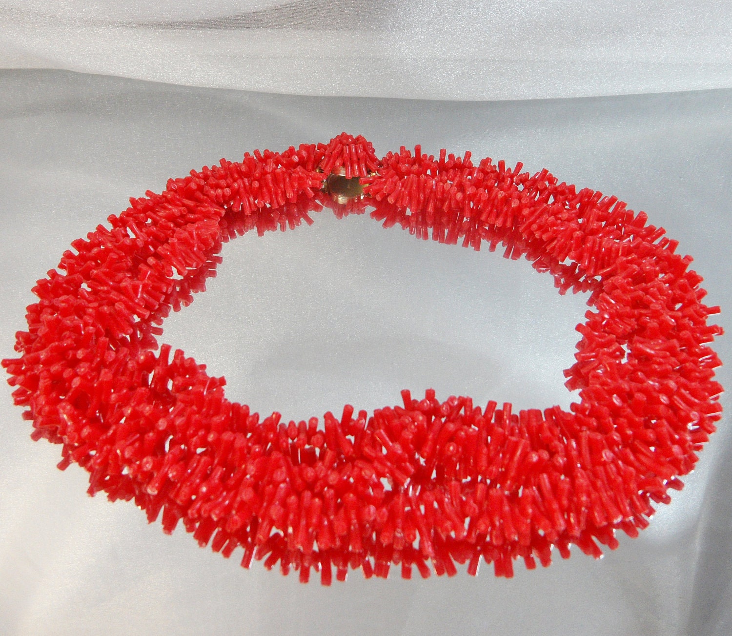 Vintage Coral Necklace.  3 Strand.  Faux Red Branch Coral.  Hong Kong