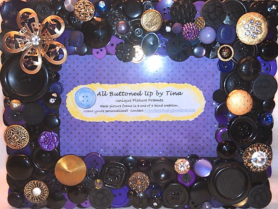 SALE - Purple & Black Button Picture Frame for 4"x6" photo