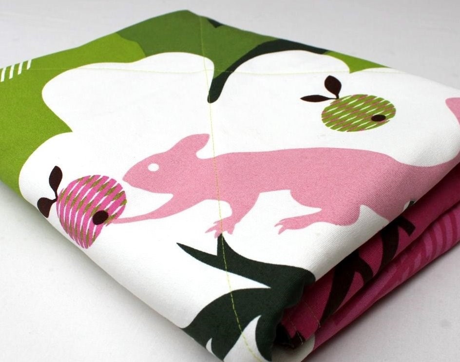 Modern Baby Play Mat with Rabbits and a Squirrel, Padded