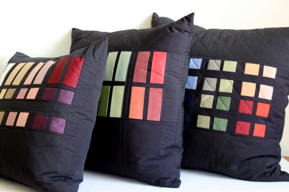Modern Colorblock Throw Pillows. Quilted Decorator Pillows. Set of 3