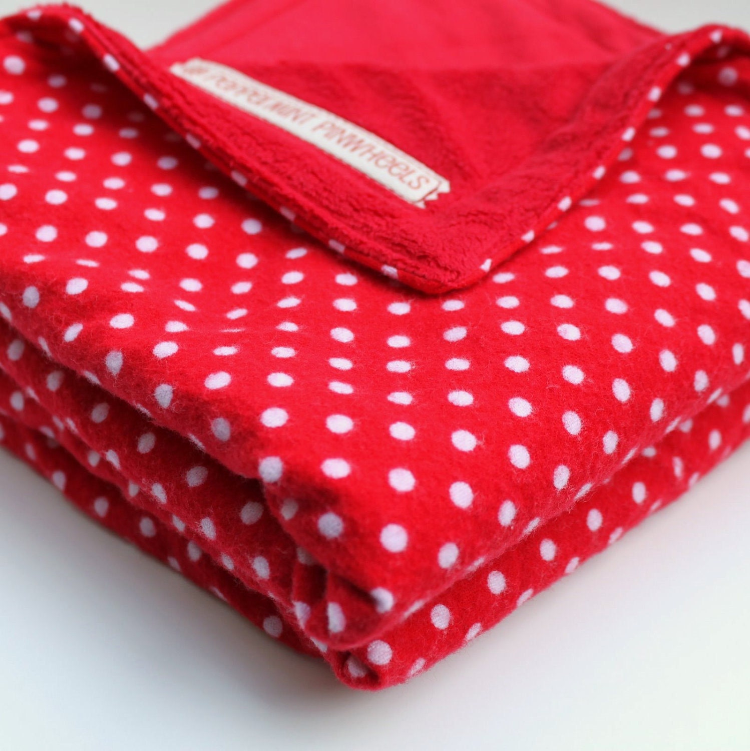 Red and White Polka Dot Baby Blanket. Cuddly Handmade Baby Gift.