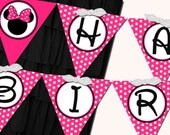 Printable Flag Banner Girl - Minnie Mouse Pink Birthday Party Line - Stick to Your Story