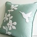 Spring Blossom Humming Bird Mint and White Cushion Cover. Decorative Pretty Felt Appliques