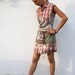 Upcycled Shirt Dress Red Plaid & Beige Stripes Made in England UK