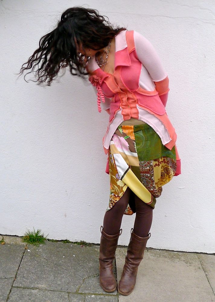 Coral Pink Upcycled Cashmere Cardigan Sweater Made in England UK