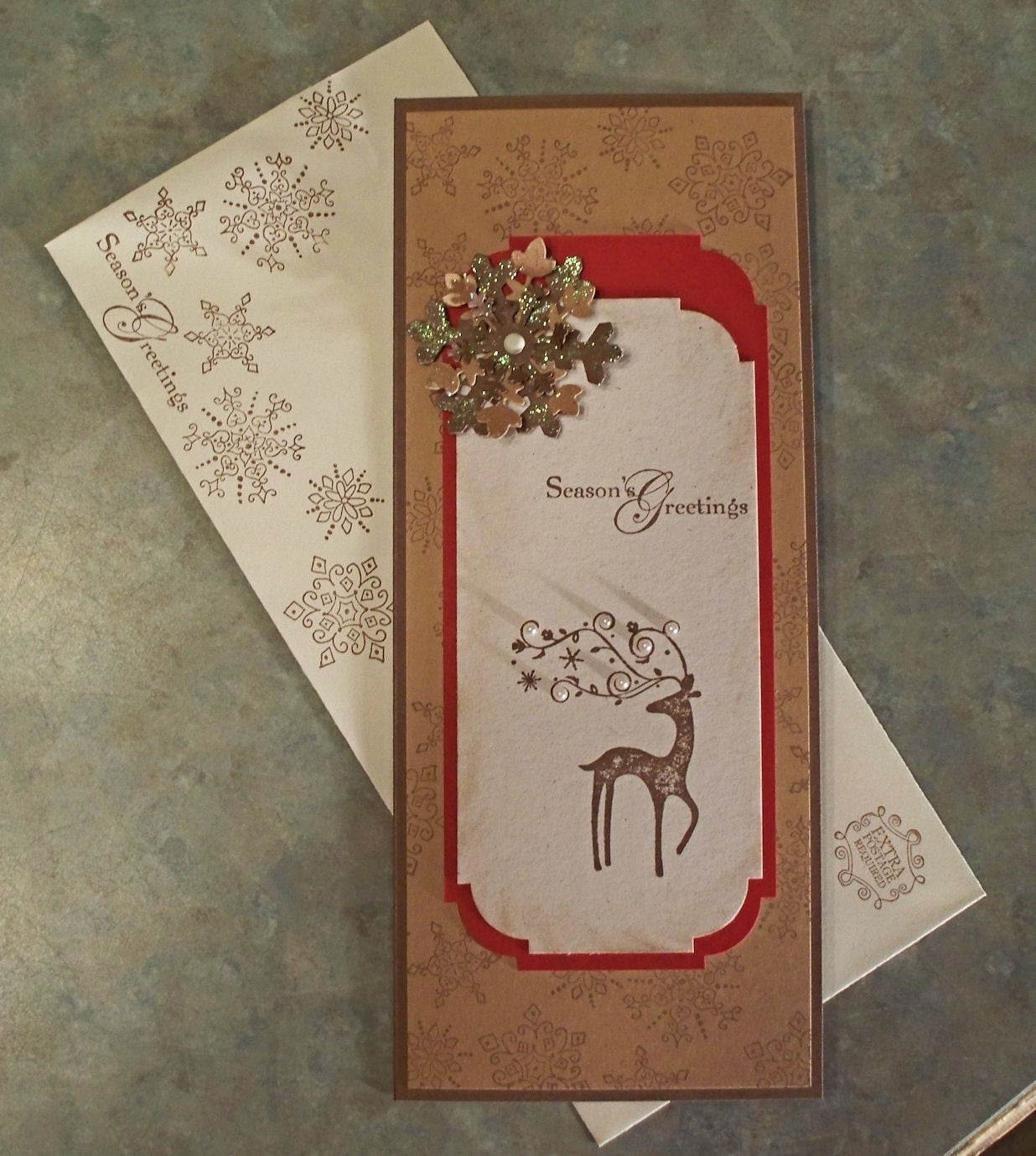 Season's Greetings from Dasher, Hand Stamped Christmas Card