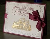 Set of 4 Gold Embossed Christmas Lodge Cards, Choose Your Color