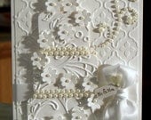 Stunning Wedding Congratulations Card, White on White Embossed Three Tier Cake