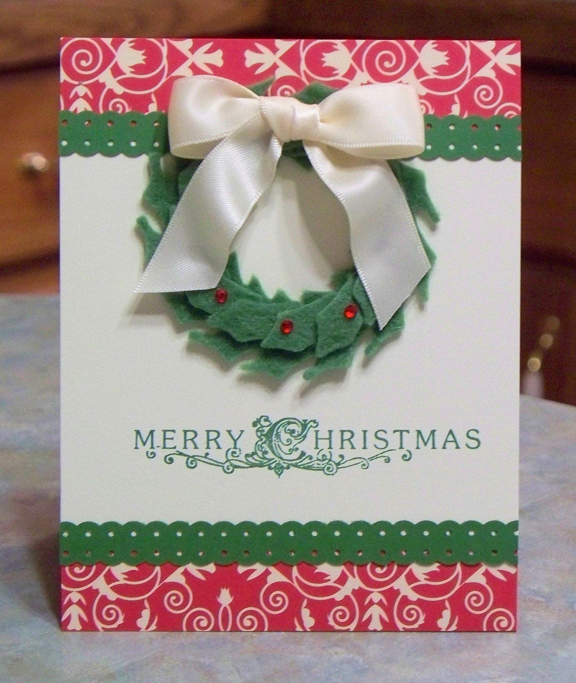 Christmas Card, Stampin Up Stitched Felt Winter Wishes Wreath