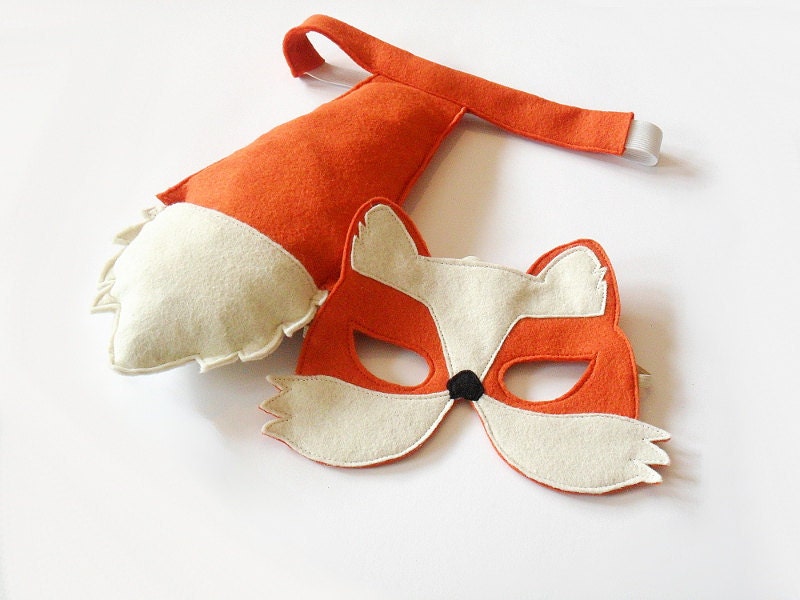 Fox Mask and Tail for Children, Kids Carnival Costume Eco Friendly Mardi Grass Dress up and Pretend Play Toy for Girls Boys and Toddlers