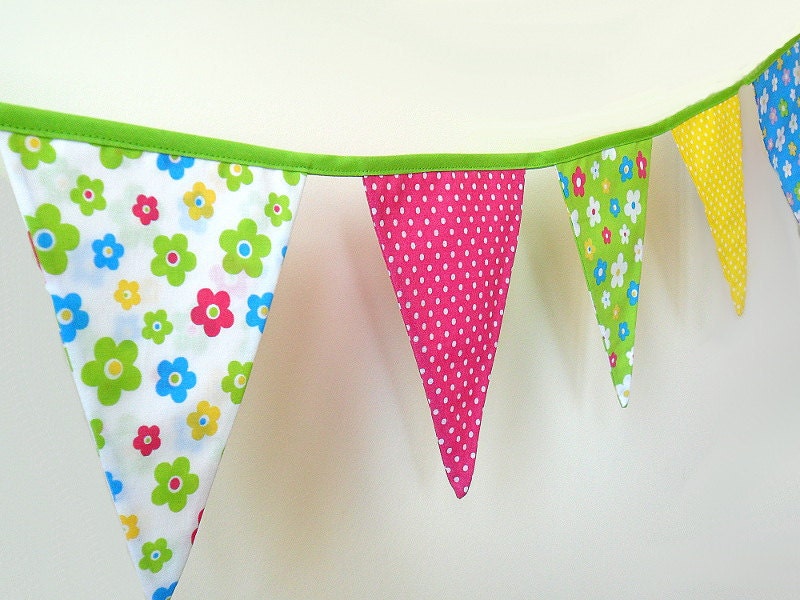Flower Party Fabric Bunting, Birthday Garland, Girls Room Decoration, Banner, Party Decor, Indoor, Outdoor, Photo Prop - Ready to Ship