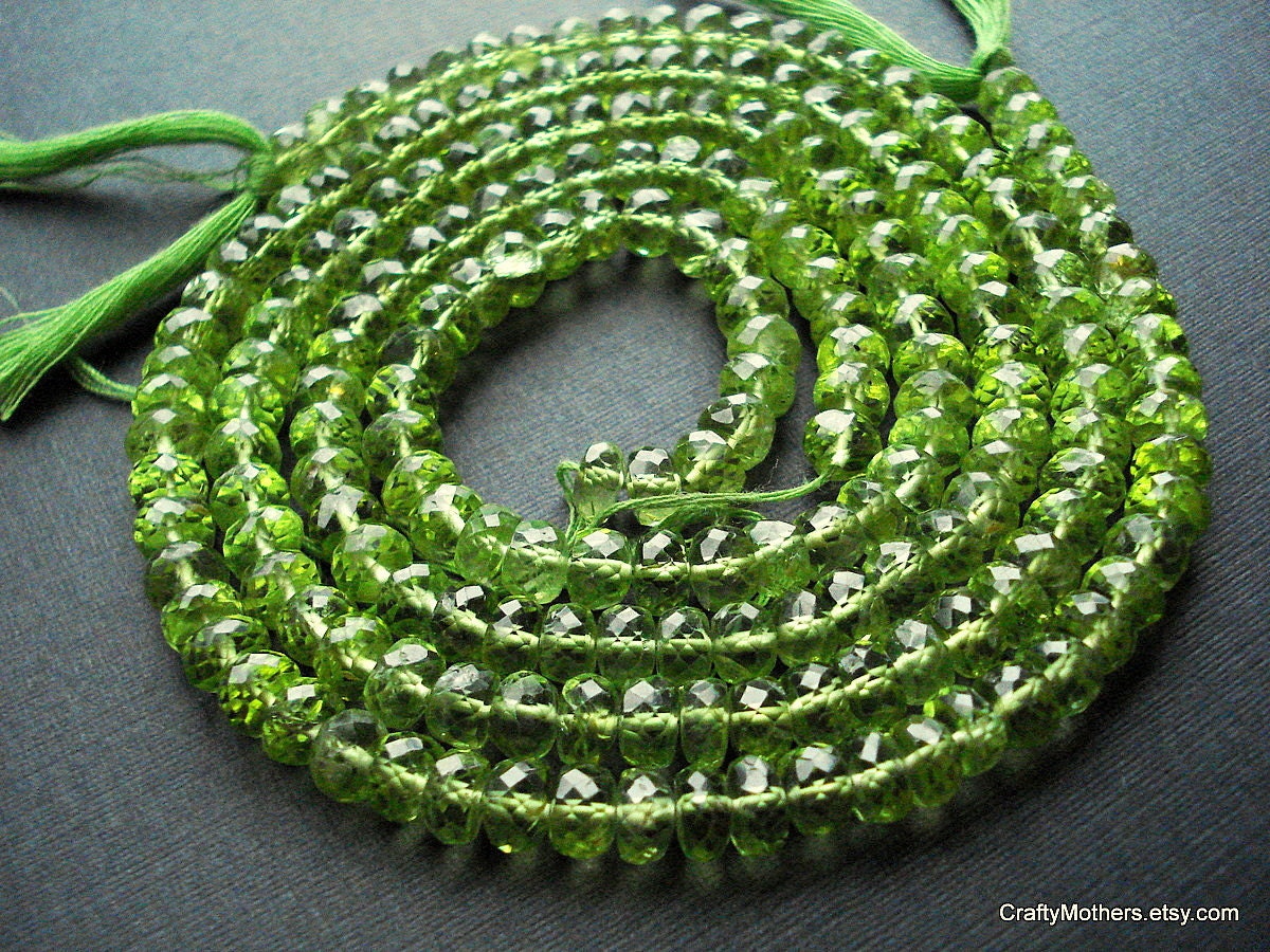 SALE - Grass Green Peridot Microfaceted Rondelles, 6mm - 3" Strand