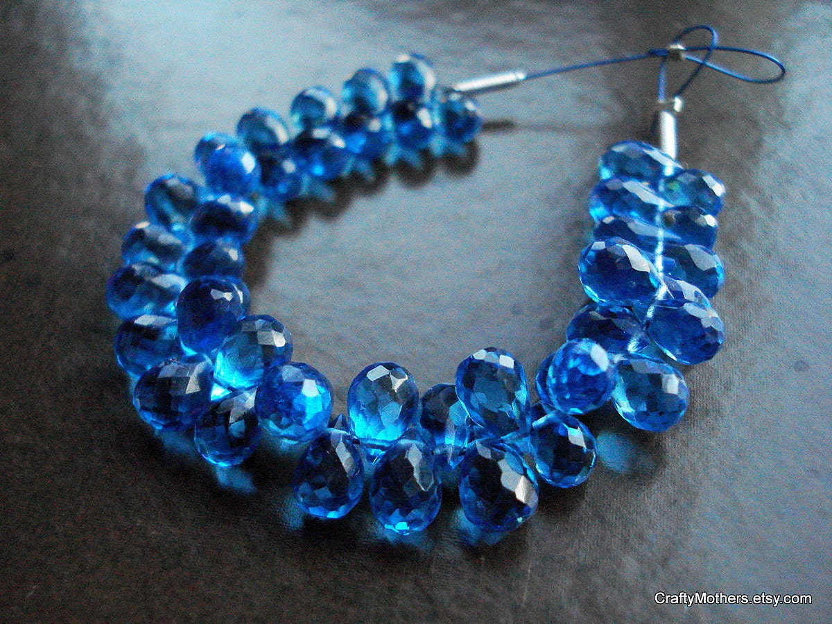 SALE - Kyanite Blue Corundum Quartz Faceted Teardrops, 6.5-7.5mm long - Set of 10 - LAST ONES