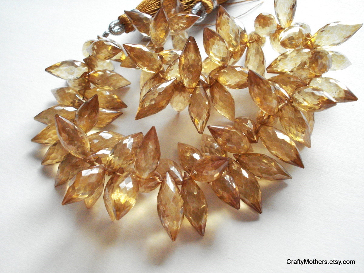SALE - Golden Mystic Quartz Faceted Dew Drops - (4) Matched Pairs