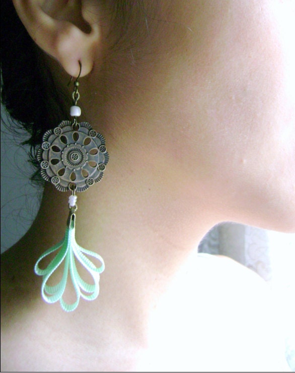 Lost in my world - Vintage inspired silk antique bronze pendant earrings